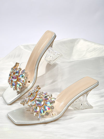 Glamorous Rhinestone Clear Sculptural Heeled Sandals: The Perfect PVC Mule Sandals for Women