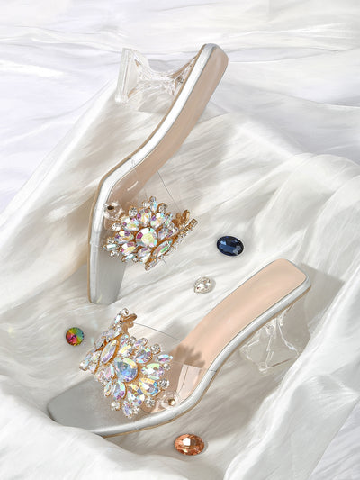 Glamorous Rhinestone Clear Sculptural Heeled Sandals: The Perfect PVC Mule Sandals for Women