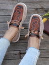 Floral Bliss Lace-Up Casual Shoes: Stylish Ladies Brown Sport Lace-Up Shoes with a Charming Floral Print