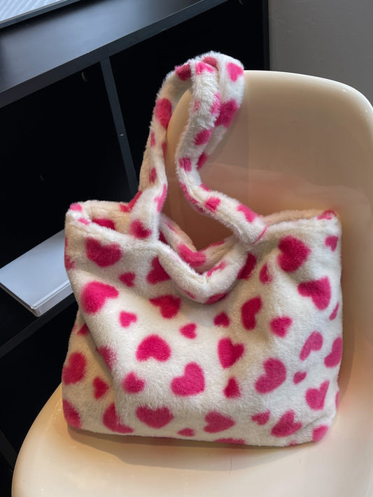 Fuzzy Cow Pattern Fluffy Shoulder Tote: Your Perfect Companionship for Autumn and Winter