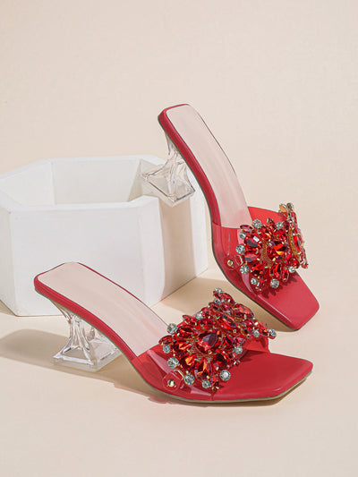 Glamorous Rhinestone Clear Sculptural Heeled Sandals: The Perfect PVC Mule Sandals for Women