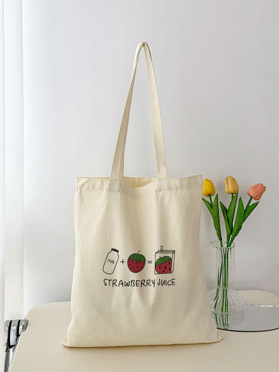 Fruity Delight: Strawberry Slogan Graphic Shopper Bag - Perfect for Back to School and Beyond!