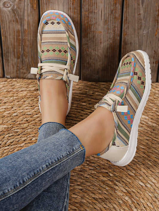 Chic Geometric Pattern Lace-Up Casual Shoes