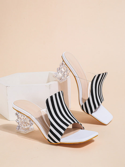Sculptural Chic: Striped Pattern Heeled Mule Sandals for Effortless Summer Style