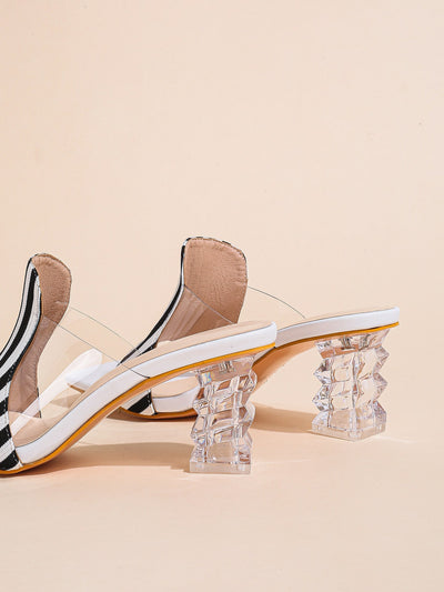 Sculptural Chic: Striped Pattern Heeled Mule Sandals for Effortless Summer Style