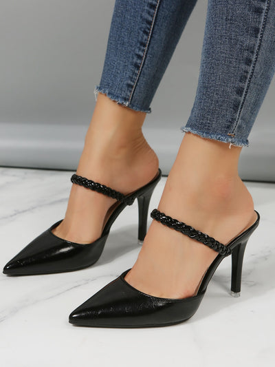 Elevate your style with our Braided Detail Point Toe Mule Pumps. Crafted with braided detailing and a sleek point toe, these pumps are the perfect footwear for any occasion. With a touch of sophistication, they will add a stylish element to any outfit. Invest in these versatile pumps today and elevate your wardrobe.