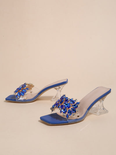 Glamorous Rhinestone Clear Sculptural Heeled Sandals: The Perfect PVC Mule Sandals for Women