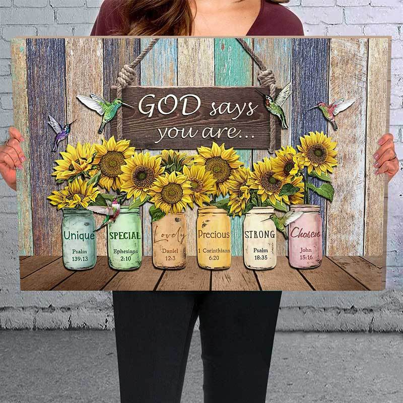 The Sunflower Vase Board Canvas Painting is the perfect addition to brighten up any home or office space. This beautiful canvas painting features a stunning sunflower print, with an inspiring quote reading, "God Says Good Things". The vintage frame makes it the perfect gift for any occasion, and a great piece of home decor. 