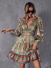 Boho Chic Paisley Print Lantern Sleeve Dress