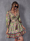 Boho Chic Paisley Print Lantern Sleeve Dress