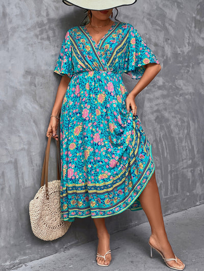 Spring Fling: Floral Print Butterfly Sleeve Ruffle Hem Dress