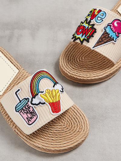 Summer Fun: Women's Cartoon Embroidery Espadrille Slide Sandals