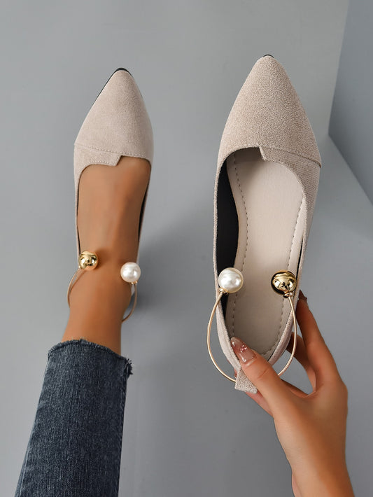 Elevate your style with our Elegant Apricot Faux Pearl Ankle Strap Flats. Featuring a sophisticated and elegant design, these flats will add a touch of luxury to any outfit. The ankle strap provides a secure fit for all-day comfort, while the faux pearl embellishments add a touch of glamour. Perfect for any occasion, these flats are a must-have for any fashion-forward individual.