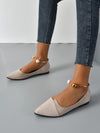 Elegant Apricot Faux Pearl Ankle Strap Flats for Sophisticated Style
