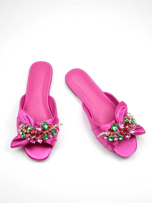 Sparkling Glamour: Women's Rhinestone Bow Slippers for Outdoor Chic