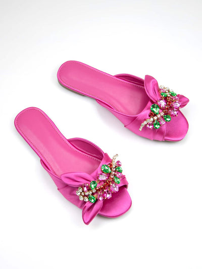 Sparkling Glamour: Women's Rhinestone Bow Slippers for Outdoor Chic