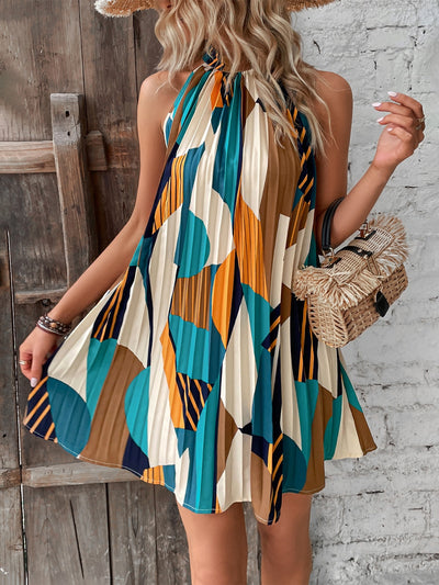 Summer Dream: Full Printed Halter Pleated Dress