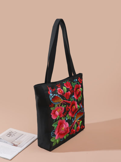 Stylish Floral Bird Embroidered Tote Bag: The Perfect Mother's Day Gift for Mom!