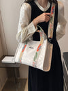 Stylish Floral Letter Graphic Shopper Tote Bag with Detachable Flower Print Strap