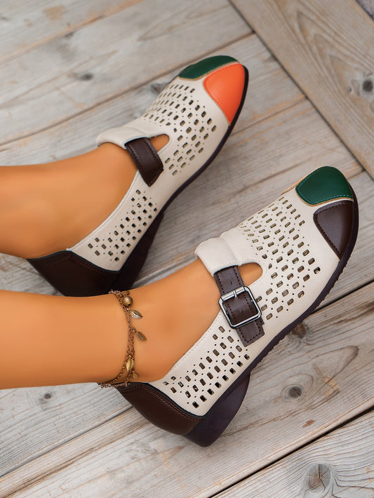 Colorblock Hollow Out Mary Jane Flats: Classic Fashion for Women