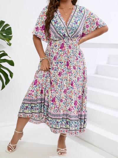 Spring Fling: Floral Print Butterfly Sleeve Ruffle Hem Dress