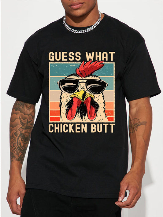 Stay trendy and stand out with our Funky Fowls t-shirt for men, featuring a stylish chicken print. Perfect for summer holidays, this hip hop tee is a unique gift option. Show off your fashion sense and love for animals with this casual yet funky t-shirt.
