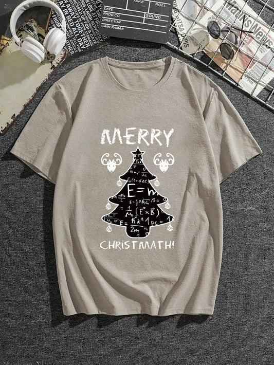 Celebrate the holiday season in style with our Festive and Fun: Christmas Math Tree Pattern Tee. This comfortable, summer casual crew neck t-shirt for men features a unique and eye-catching Christmas tree design made up of math equations. A perfect blend of festive and fun for the math enthusiast in your life.
