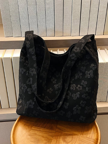 Chic and Sophisticated: Preppy Flower Decor Tote Bag with Double Handles