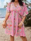 Vacation Vibes: Plus Size Allover Print Batwing Sleeve Dress