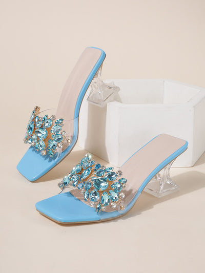 Glamorous Rhinestone Clear Sculptural Heeled Sandals: The Perfect PVC Mule Sandals for Women