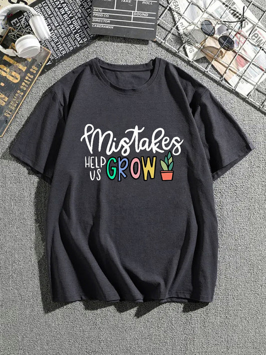 Upgrade your summer wardrobe with our Stay Cool and Stylish men's t-shirt. Featuring a unique "Mistakes Help Grow" print and a comfortable crew neck design, this t-shirt is perfect for the season. Made with short sleeves to keep you cool and stylish in the summer heat.