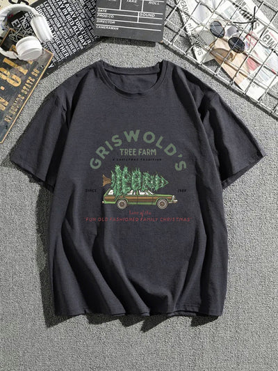 Griswolds Plus Size: Casual and Trendy Graphic Print Comfortable Crew Neck T-Shirts for Men - Summer Oversized Loose Tees