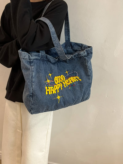 Starry Night Shopper: Star Letter Embroidered Bag