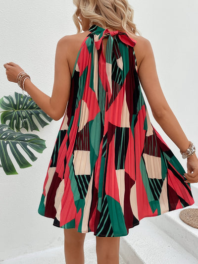 Summer Dream: Full Printed Halter Pleated Dress