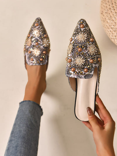 Shiny Rhinestone Flat Mules: Perfect Style Statement for Outdoor Parties