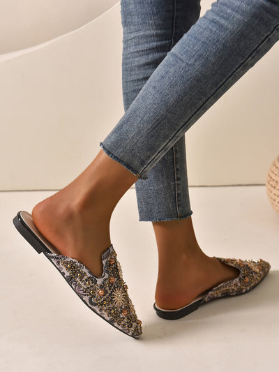 Shiny Rhinestone Flat Mules: Perfect Style Statement for Outdoor Parties