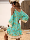 Garden Dreaming: Women's Off-Shoulder Floral Print Trumpet Sleeves Dress