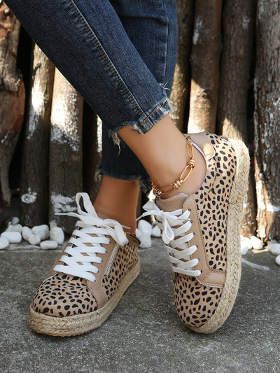 Wild and Fierce: Leopard Pattern Lace-up Front Skate Shoes