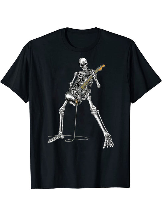 This Skeleton Rocker Men's Casual Short Sleeve Tee is perfect for the summer. Crafted from lightweight and breathable fabric, its soft and comfortable feel is perfect for outdoor music festivals. With a classic fit and bold design, it's a cool and stylish choice for all music lovers.