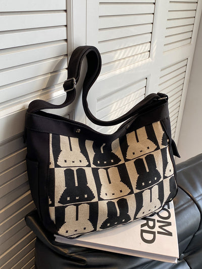 Bunny Decoration Canvas Shoulder Bag: Large Capacity Messenger Bag for Students, Walking & Festivals - Ideal Gifts