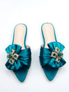 Sparkle and Shine: Satin Rhinestone Bow Slide Sandals for Women