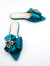 Sparkle and Shine: Satin Rhinestone Bow Slide Sandals for Women