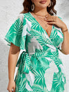 Island Dreaming: Plus Tropical Print Butterfly Sleeve Self-Belted Dress