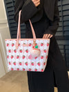 Strawberry Bliss: Large Capacity Shoulder Tote Bag with Bag Charm - Preppy, Funny, and Cute for Women