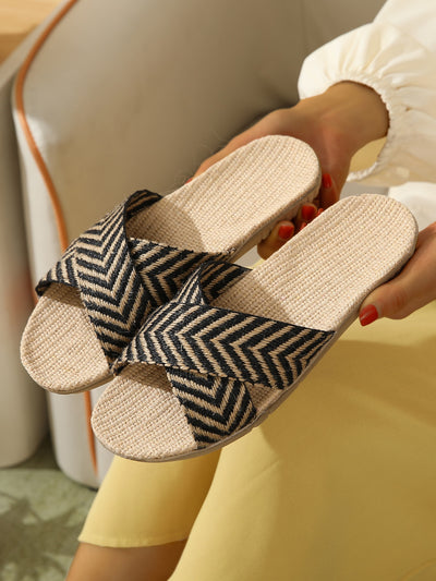 Summer Ready: Open Toe Linen Slippers with Letter Crossing Straps