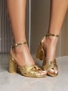 Glamorous Summer: Women's Metallic Twist-Decor Sculptural Heeled Ankle Strap Sandals