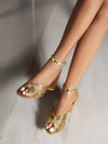 Glamorous Summer: Women's Metallic Twist-Decor Sculptural Heeled Ankle Strap Sandals