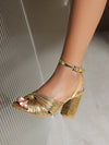 Glamorous Summer: Women's Metallic Twist-Decor Sculptural Heeled Ankle Strap Sandals