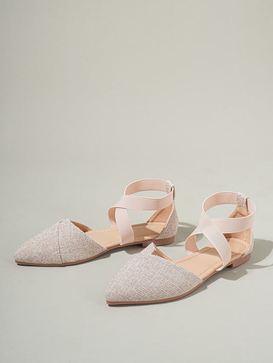 Chic and Stylish Point Toe Cross Strap Linen Flats for Women