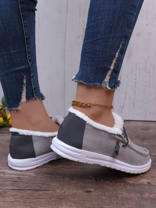 Cozy Warmth for Your Feet: Women's Solid Color Fuzzy Loafers for a Plush Winter Experience